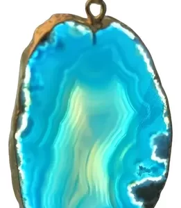 Colar Courinho Lindo Pingente Ágata Azul C/ Banho Ouro C836
