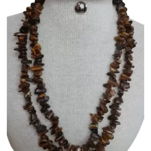 Colar Olho De Tigre Artesanal Pedras Naturais Cascalho 90cm