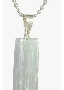 Colar Aço Lindo Pingente Pedra Natural Selenita Branca Se840