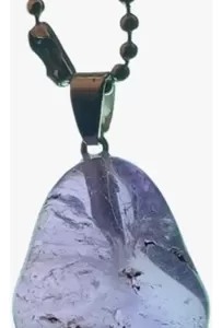 Colar Bolinhas Aço Com Pingente Pedra Natural Ametista A840
