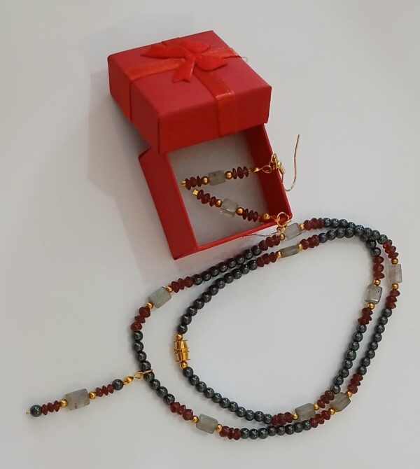 Colar Granadas e Labradoritas + Brincos e Pingente CBP796 - Imagem 2
