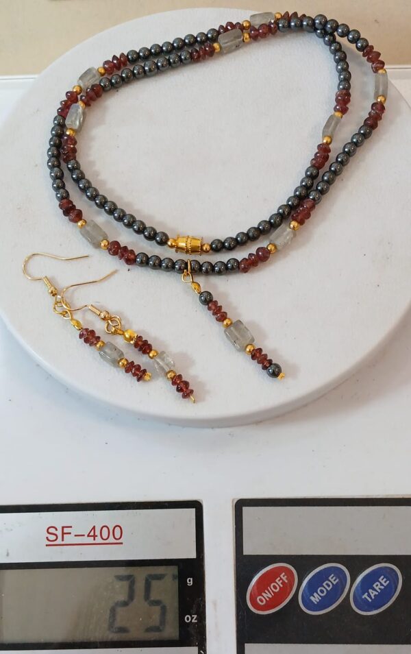 Colar Granadas e Labradoritas + Brincos e Pingente CBP796 - Imagem 4