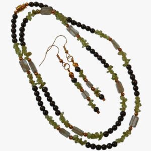Colar de Labradorita Olivina Hematitas Brinco Grátis CB792